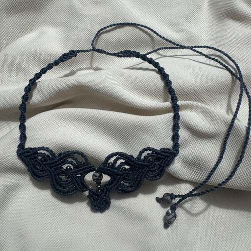 Macrame choker necklace new, dark blue, boho ethnic style