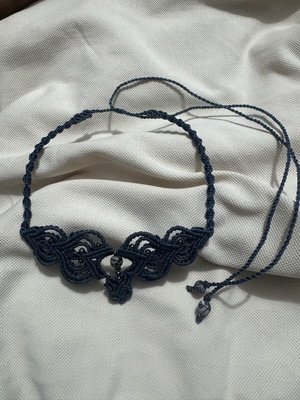 Macrame choker necklace new, dark blue, boho ethnic style