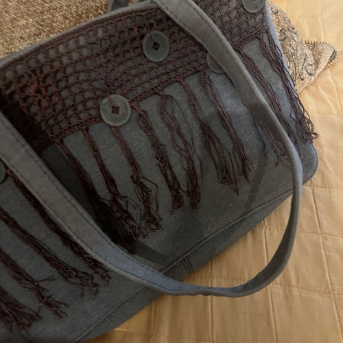 Denim bag with fringes like new, gray handbag