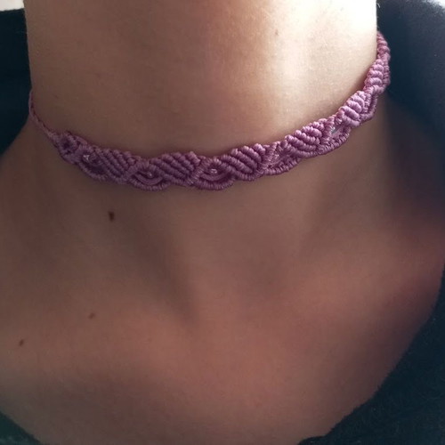 Handmade purple macrame choker necklace with subtle beads new