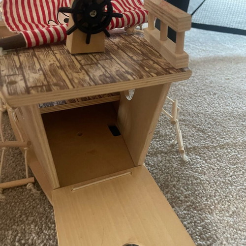 Wooden pirate ship used with small break and marker stains