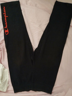 Champion Black Track Pants with Large Logo, Like New