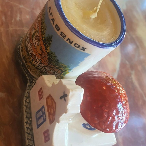 Ceramic church candle holder with candle