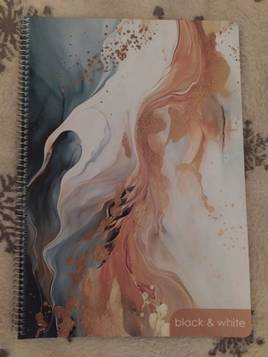 Black and White A4 spiral notebook, 2 subjects, 60 pages, marble design
