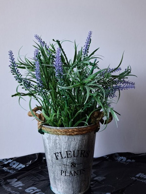 Decorative Lavender Pot in Silver Metal Planter
