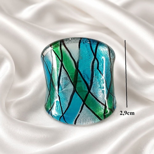 Handmade Murano style glass ring, size 53, blue and green