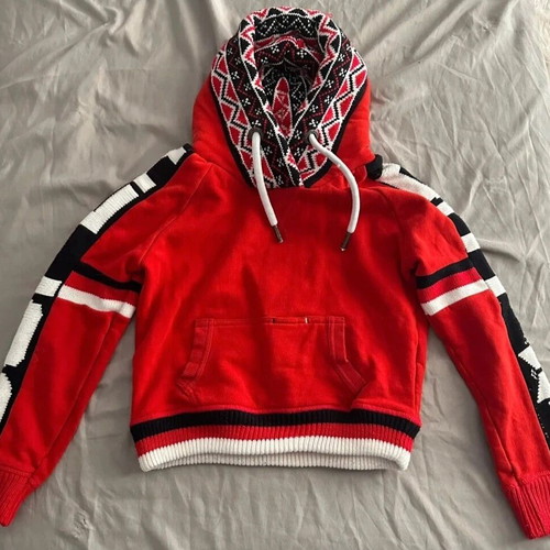 Superdry crop hoodie size S like new, red-black