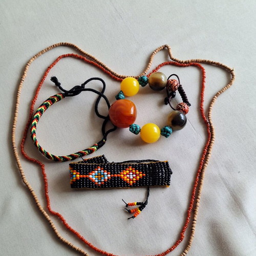 Ethnic bundle of 5 handmade jewelry pieces from Ethiopia and Nepal, like new