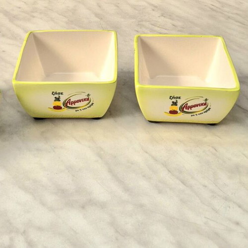 Ceramic bowls set of 4 new, light green with designs