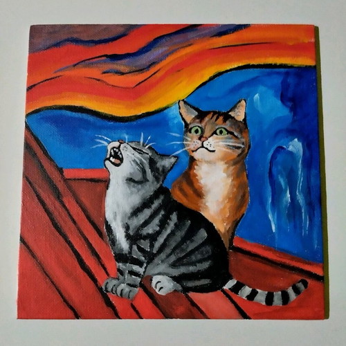 The Meow-Scream / Η Κραυγή canvas painting new acrylic 20×20 cm