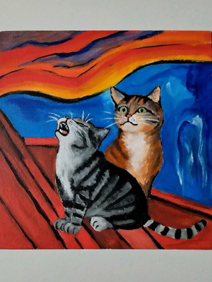 The Meow-Scream / Η Κραυγή canvas painting new acrylic 20×20 cm