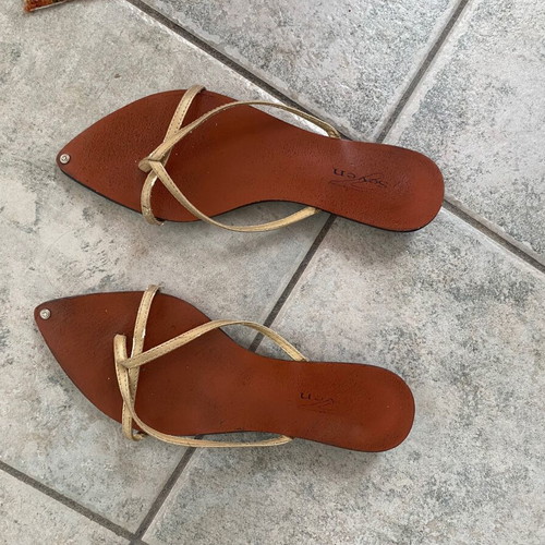 Seven vintage gold beige mules used, size 39