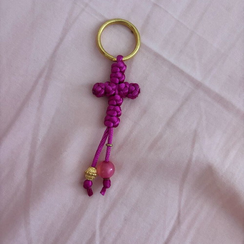Handmade cross keychain new, knitted in bright color