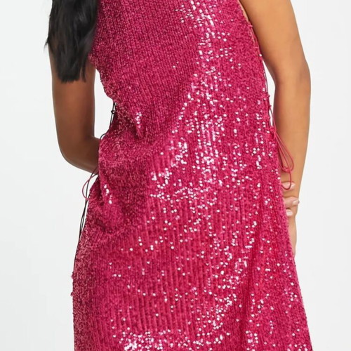 Asos Design sequin pink mini dress like new with lace-up sides