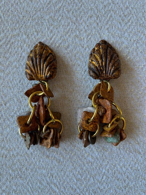 Vintage clip-on 80s statement boho dangle earrings like new, 9cm