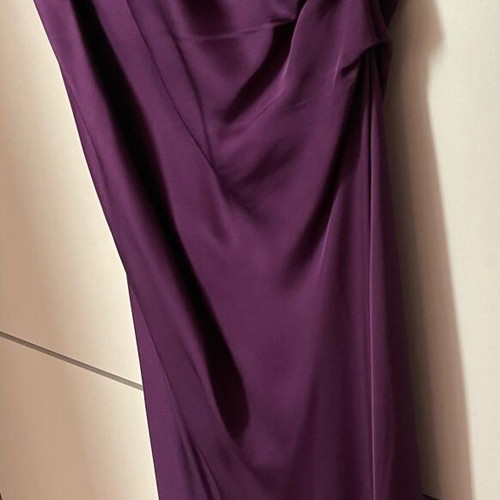 VICOLO purple satin long dress new with thin straps and draped detail