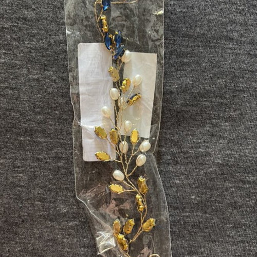 Hairvine hair accessory new, gold wire with blue crystals and pearls