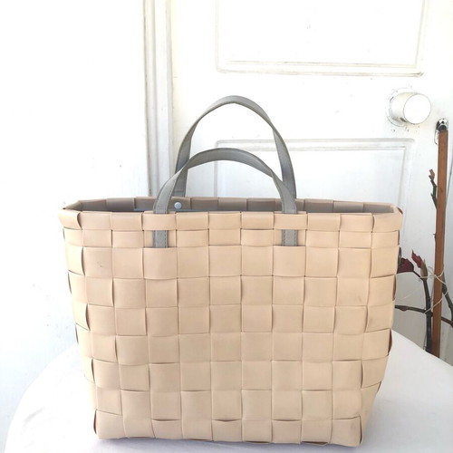 Handed by tote bag used, beige, recycled plastic