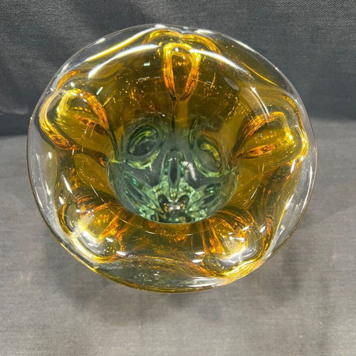Glass vase like new with yellow-orange and green colors