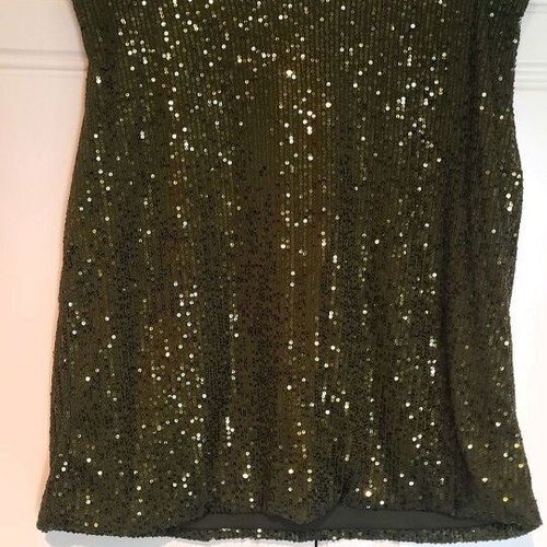 Evening set top and elastic flare pants with sequins, like new, olive green
