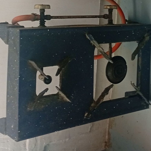 Double portable stove used, gas bottle powered