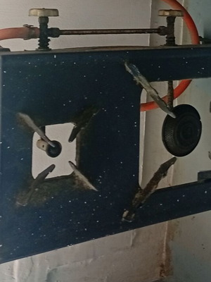 Double portable stove used, gas bottle powered