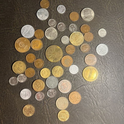 Collection of old foreign coins and collectible tokens, new