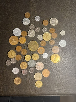 Collection of old foreign coins and collectible tokens, new