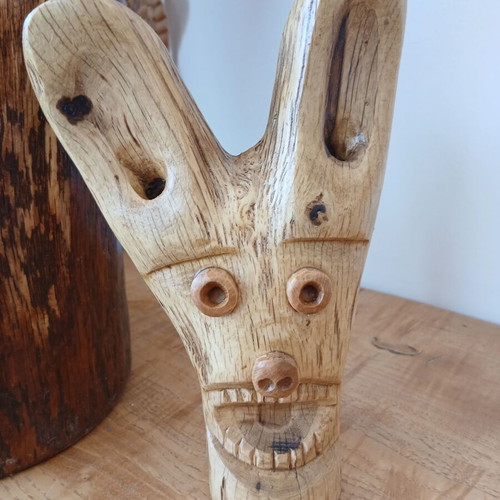 Wooden sculpture new, grotesque face, oak, 20 cm