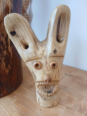 Wooden sculpture new, grotesque face, oak, 20 cm