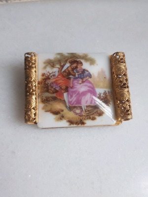Vintage porcelain pin used Limoges