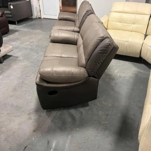 Two-tone gray leather Pluto sofas new with manual reclining mechanism set of two