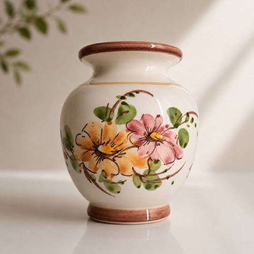 Vase with ornate floral motif vintage from Samos, like new, 12cm