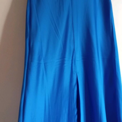 Satin midi skirt like new, blue, with front slit