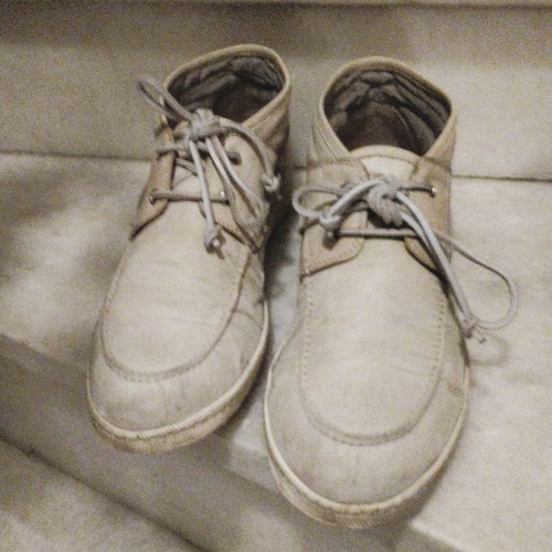 Vintage Italian Leather Moccasins size 43 used, white-gray