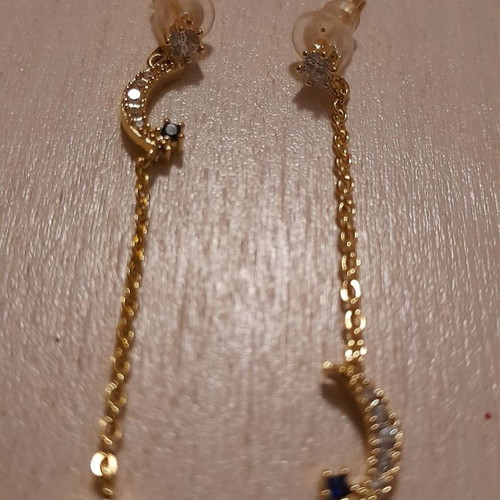 Dangling earrings new, crescent moon and star gold-colored