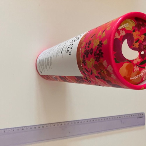 Empty cylinder box like new, floral fuchsia design