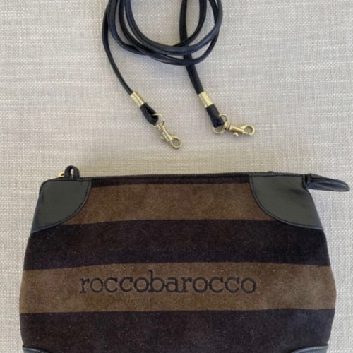 Roccobarocco suede shoulder bag used, beige and brown