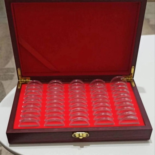 Wooden coin storage box 50 slots new