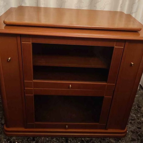 Vintage TV stand with 360° rotating base, walnut, like new
