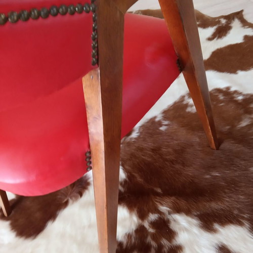 Danish armchair used with red leatherette restored