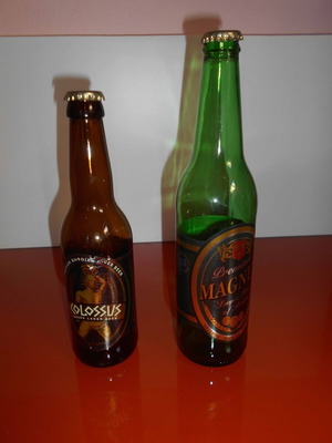 Colossus and Magnus beer bottles and caps used, set of 2 from Rhodian Brewery
