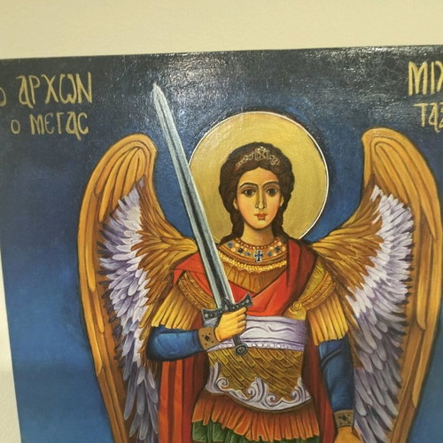 Archangel Michael icon used, handmade egg tempera on wood