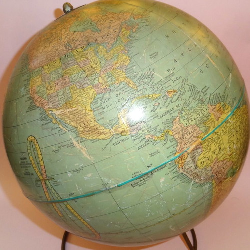 Vintage Atlas Globe on Large Metal Base, Used, 1970s