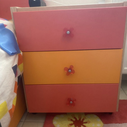 Children's bedroom set used with wardrobe, beds, desk, and drawers