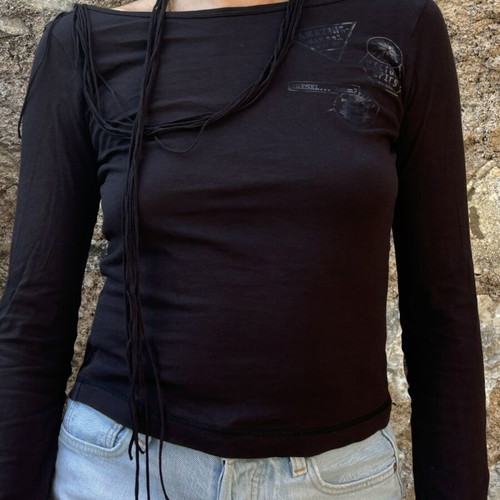 Y2K Diesel black blouse with open back and cords used