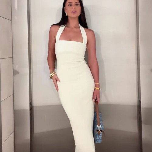 Meshki Midi Halter Dress New With Tags, White Beige, Size S