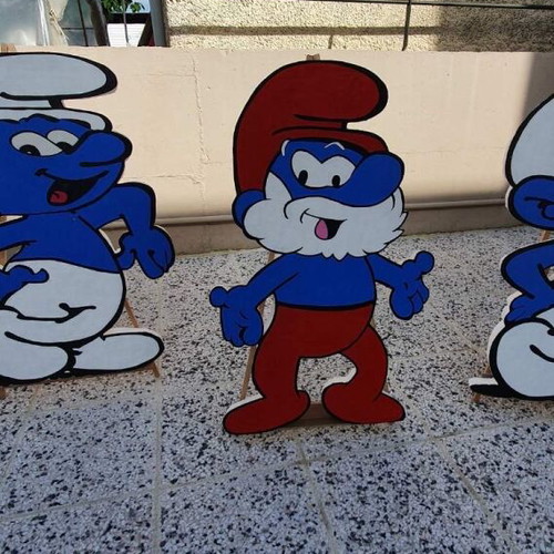 Handmade baptism decoration with Smurfs theme, 6 pieces