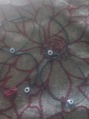 Bracelet set of 4 black leather cords with evil eye, new
