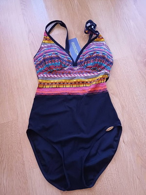 One-piece swimsuit new, black with colorful accent, size S/M